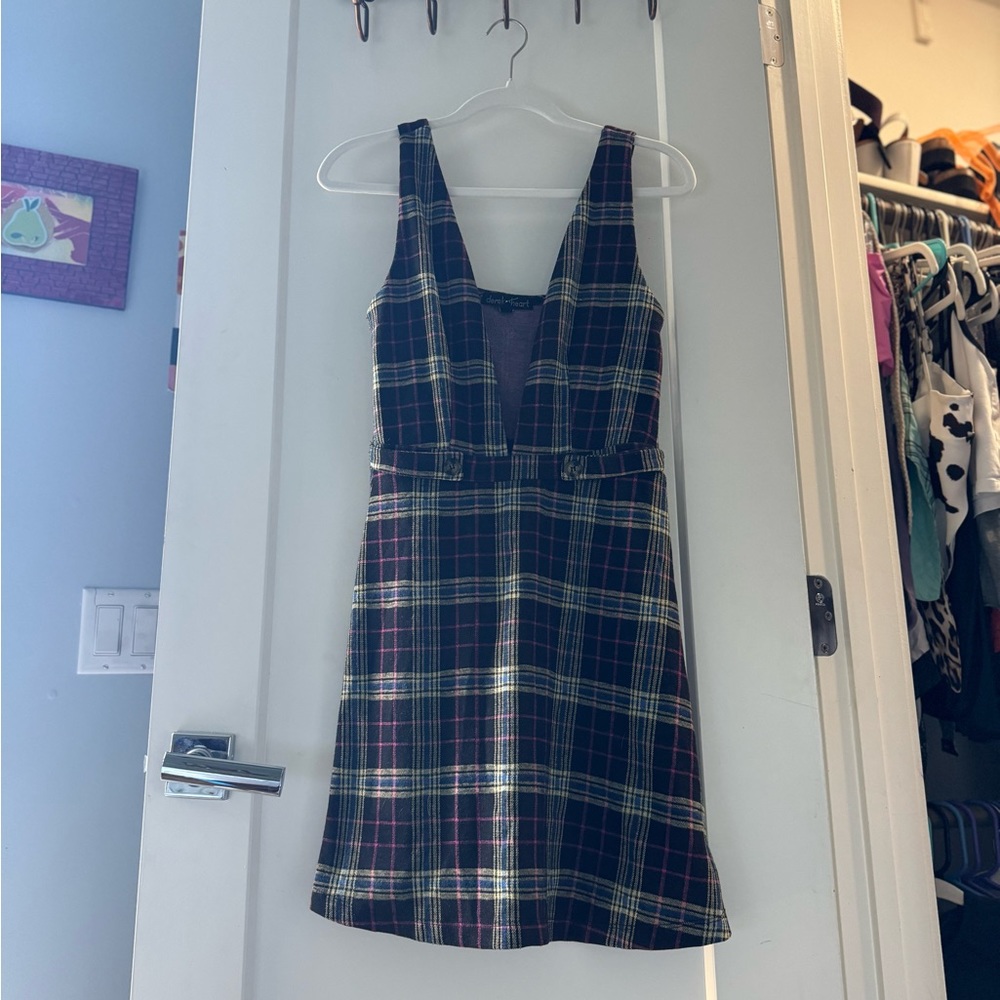 Plaid V-neck mini dress